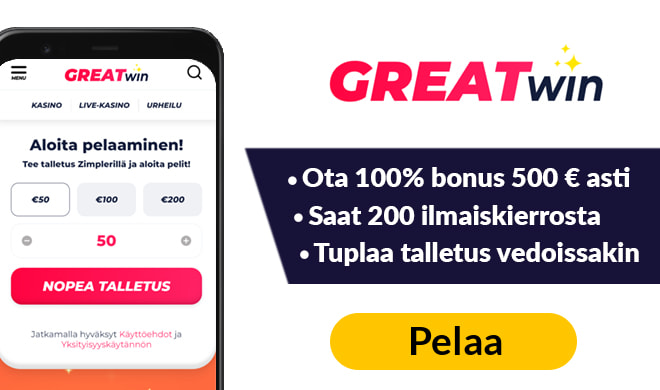 Greatwin Casino tuplaa talletuksen jopa 500 € asti