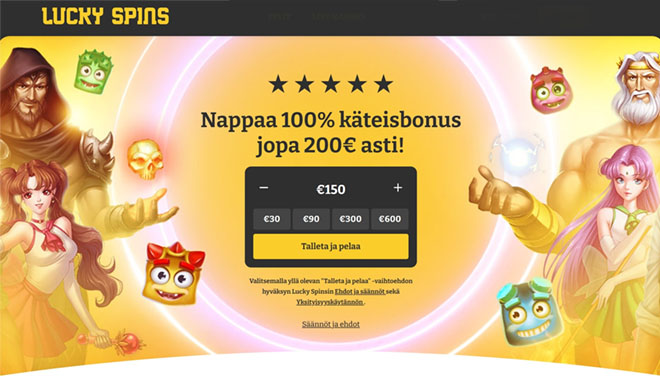 LuckySpins tarjoaa 200 € käteisbonuksen