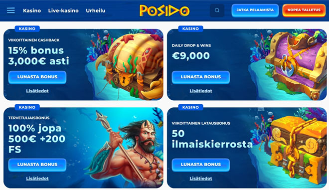 Posido Casino laadukkaat bonukset pitävät pelin mielenkiintoisina