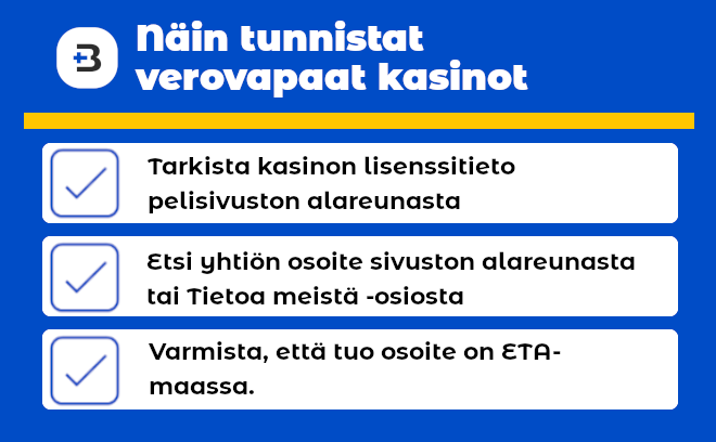 Tunnistat verovapaat kasinot niiden lisenssi- ja osoitetietojen avulla.