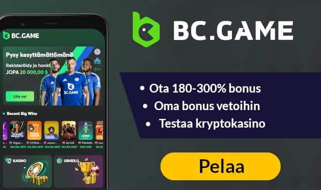 BC.Game Casino kokemuksia voi kerätä jopa 180% bonuksella