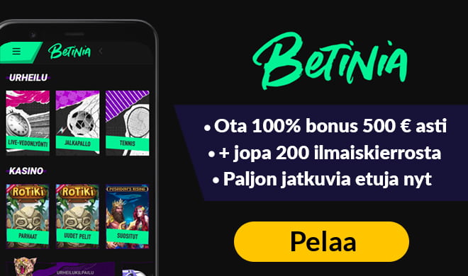 Tuplaa Betinia Casino talletus jopa 500 € asti