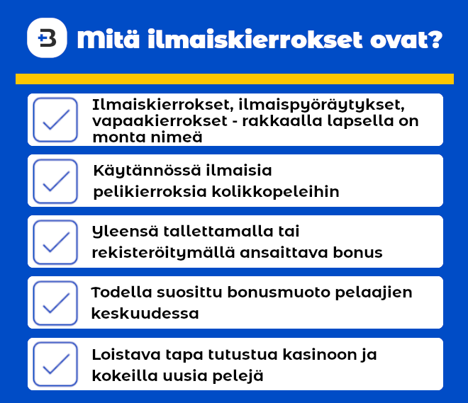 Ilmaiskierrokset on rakastettu bonus ja loistava tapa tutustua uuteen kasinoon.