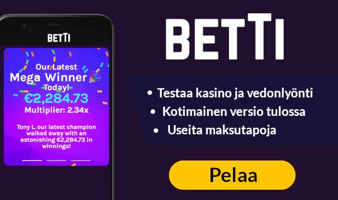 Betti Casino antaa kasinopelaajilleen 100% tervetulobonuksen.