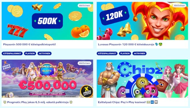 Chipz Casino järjestää rahanarvoisia kampanjoita ja turnauksia.