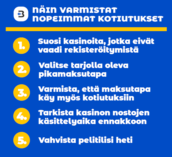 Nopeimmat kotiutukset on helppo varmistaa muutamalla toimenpiteellä.