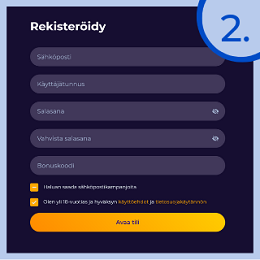 Suorita kasinolle rekisteröityminen.