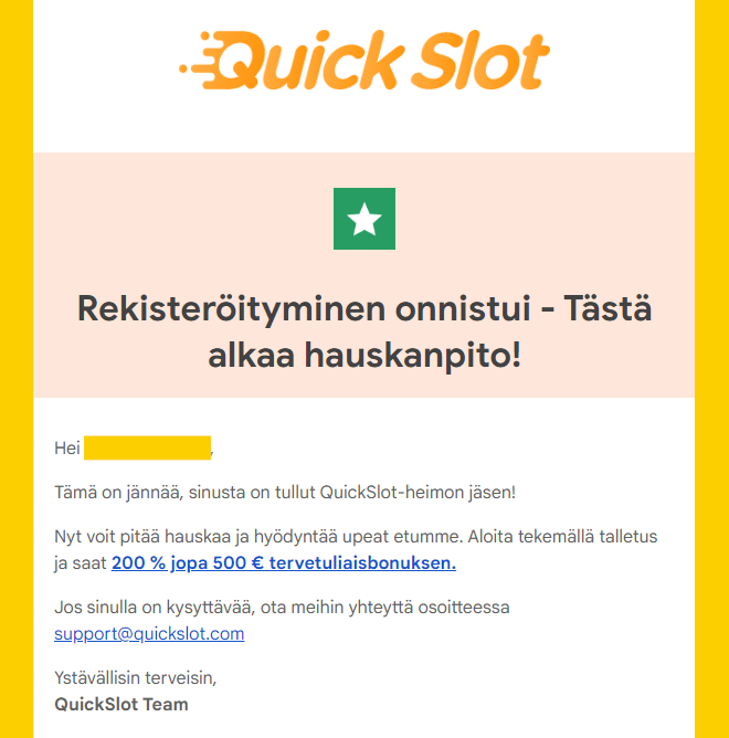 Tervetuliaissähköposti QuickSlot casinolta