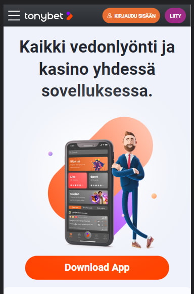 Voit ladata TonyBet applikaation Androidille tai IOS:ään