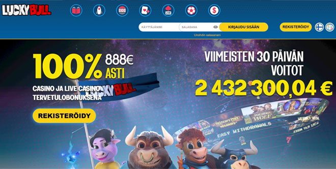 Luckybull bonus toimii aina 888 € asti