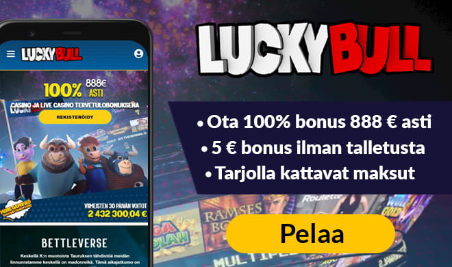 Luckybull Casino tuplaa talletuksen jopa 888 € asti