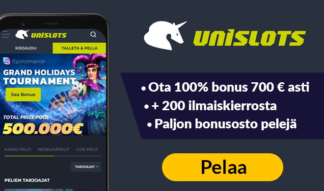 Unislots tuplaa talletuksen 700 € asti