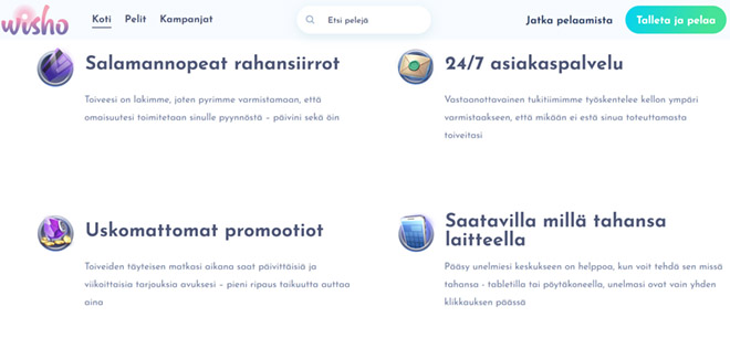 Wisho Casino kokemuksia voi kerätä etujen avulla