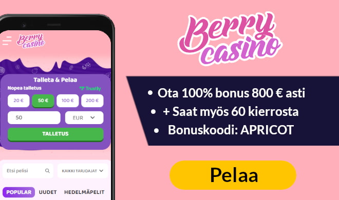 Berry Casino antaa 100% bonuksen uusille pelaajille