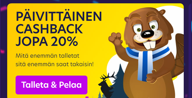 Pelaajille on tarjolla jopa 20% käteispalautus