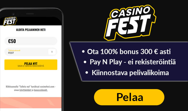 CasinoFest tarjoaa 100% käteisbonuksen 200 € asti