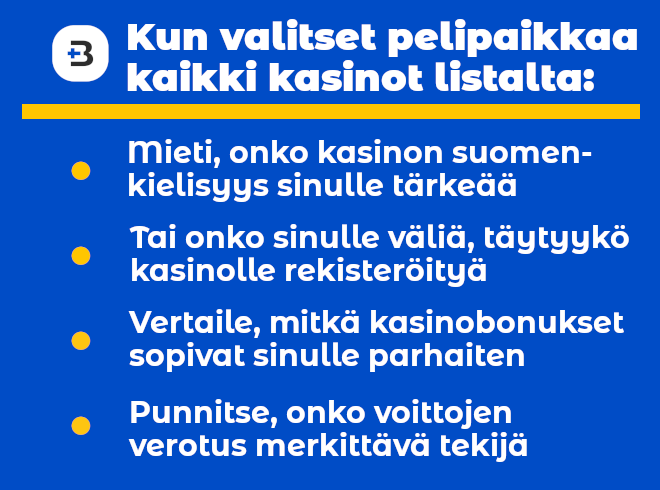 Kaikki kasinot lista sisältää myös verovapaita kasinoita sekä pikakasinoita.