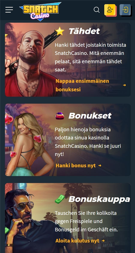 Snatch Casino toimii myös puhelimella