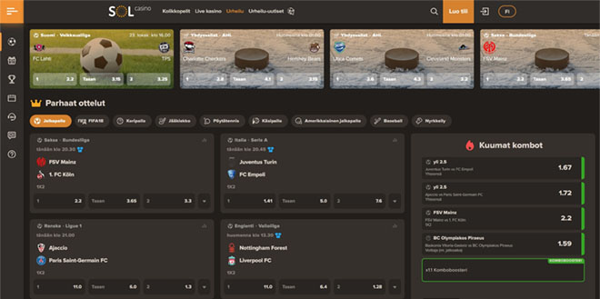 Sol Casino tarjoaa myös vedonlyöntiä