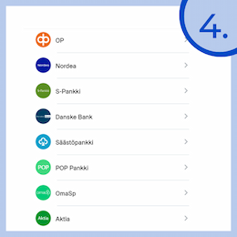 Klikkaa avautuneelta listalta omaan verkkopankkiisi.