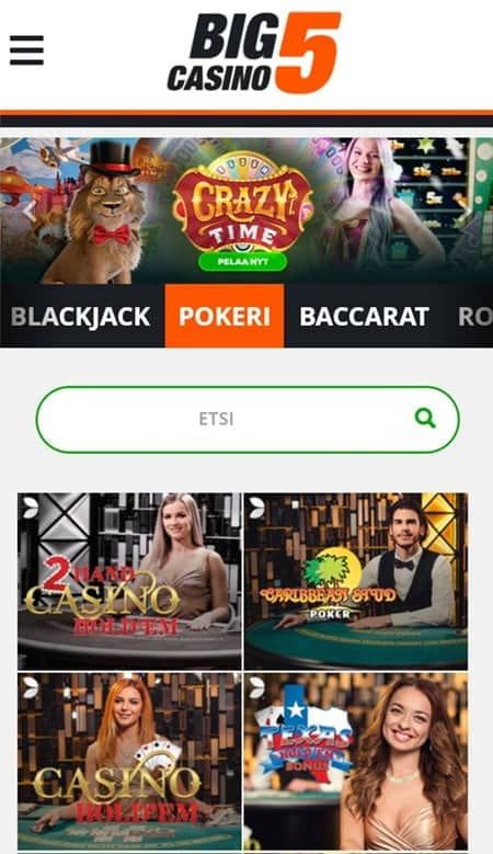 Big5Casino toimii myös mobiilissa