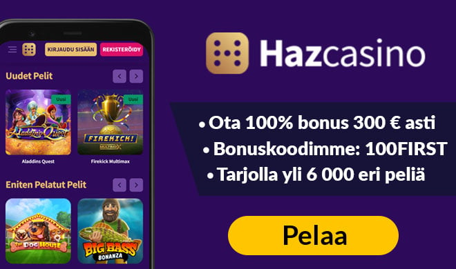 Haz Casino tuplaa ensitalletuksen jopa 300 € asti