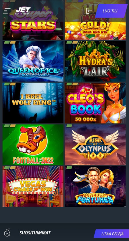 Jet Casino toimii myös mobiilissa