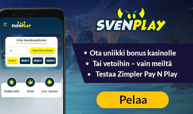 Svenplay kasino tarjoaa uniikin 150% bonuksen 150 € asti