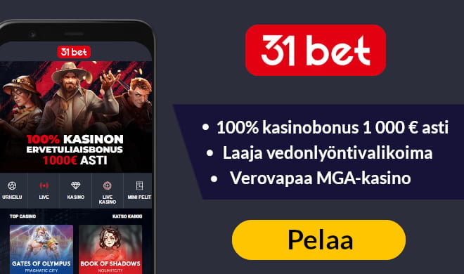 31Bet Casino tuplaa talletuksen heti 500 € asti