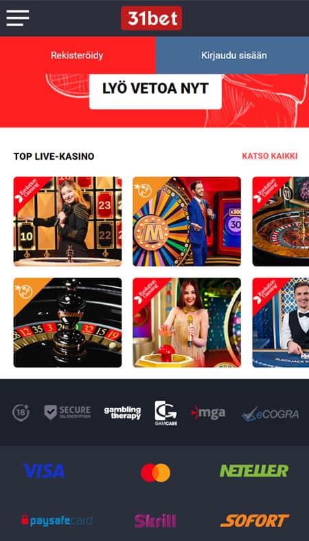 31Bet Casino toimii myös mobiilissa