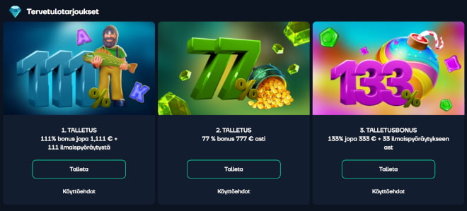 BetSofa Casino tarjoaa bonuksia peräti kolmelle ensimmiselle talletuksellesi.