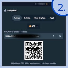 Valitse maksutavoista bitcoin ja etsi talletusosoite.