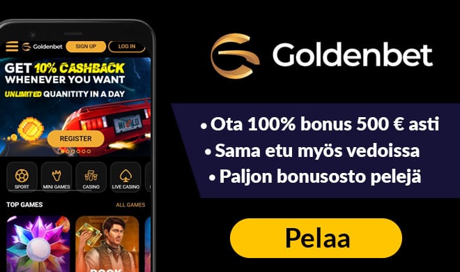 Goldenbet kasinolla toimii 100% bonus 500 € asti