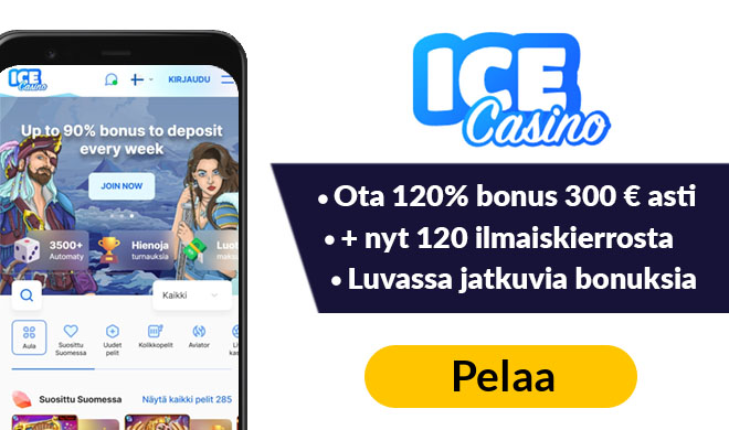 Aloita pelit ICE Casinon pelien parissa 120% bonuksella