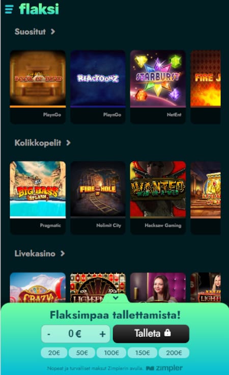 Flaksi kasino toimii mobiilissa mallikkaasti