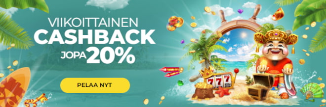 Jackpot Island Casino tarjoaa 20% käteispalautuksen uskollisimmille pelaajilleen viikoittain.