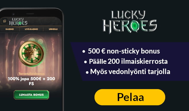 Lucky Heroes Casinolta saat 100% tervetulobonuksen 500 € asti.