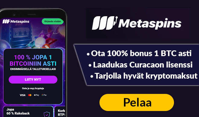 Metaspins Casinolla tuplaat talletuksen aina 1 BTC asti