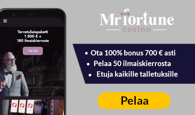 Mr Fortune Casino tarjoaa 100% talletusbonuksen 700 € asti ja 50 ilmaiskierrosta.