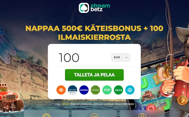 StreamBetz Casinolla 100% bonus 500 € asti sekä kaupan päälle 100 ilmaiskierrosta