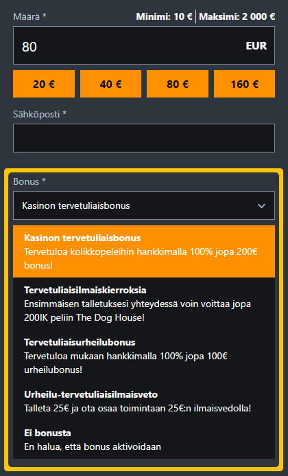 Valitse oikea bonus tästä valikosta Betstrolla