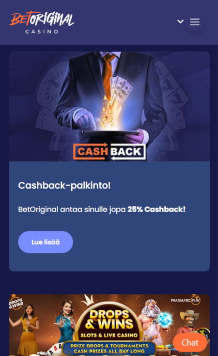 BetOriginal Casino mobiili toimii erinomaisesti peleissä.