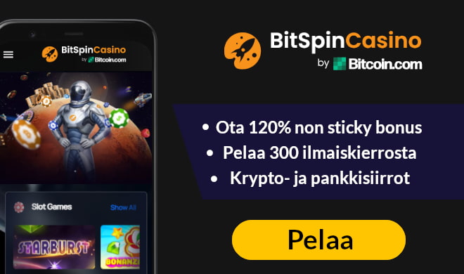 BitSpin Casino tarjoaa uusille pelaajille talletusbonuksen ja ilmaiskierroksia.
