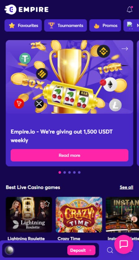 Empire Casino mobiili toimii erittäin hyvin.