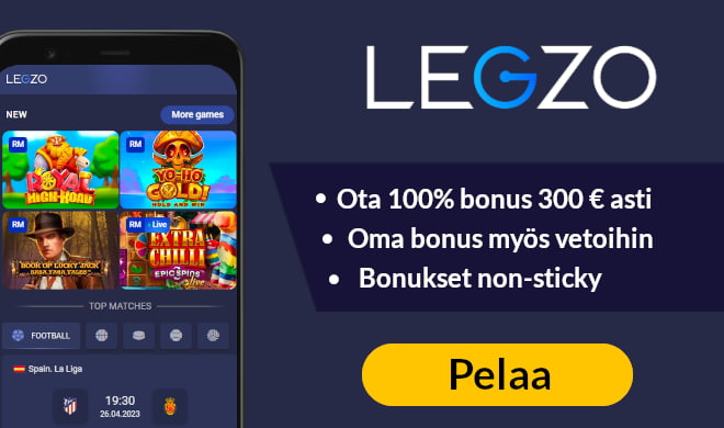 Legzo Casino tarjoaa uusille pelaajille 100% non stick bonuksen 300 € asti.