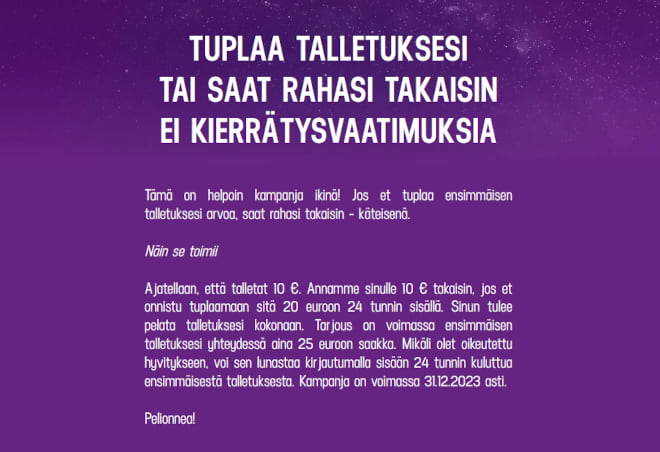 LuckyCasino riskitönveto tarjous on tarkoitettu uusille pelaajille.