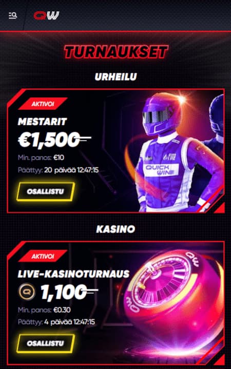 QuickWin Casino mobiili on suunniteltu erittäin tyylikkääksi ja toimivaksi.