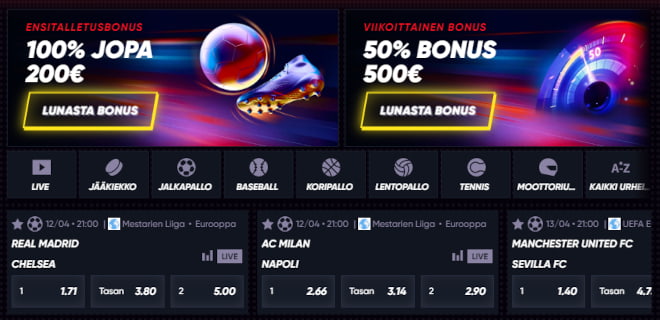 QuickWin Casino vedonlyönti tarjoaa laajan vedonlyöntivalikoiman, ja 100% bonuksen 200 € asti.