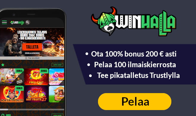 Winhalla Casino bonus 100%/200 € on tarjolla uusille asiakkaille.