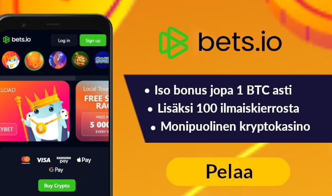 Bets.io Casino tarjoilee ensitalletusbonuksen jopa 1 BTC asti.